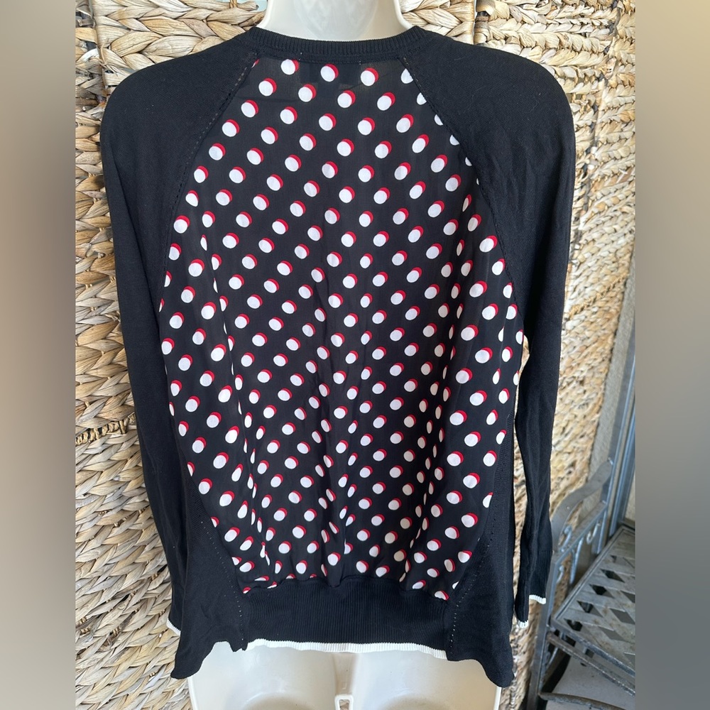 ELLE Black white red long sleeve cardigan with sheer back size M
